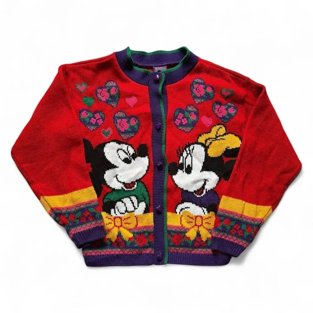 Vintage Disney Mickey & Minnie Mouse Cardigan Sweater - Kids 10/12